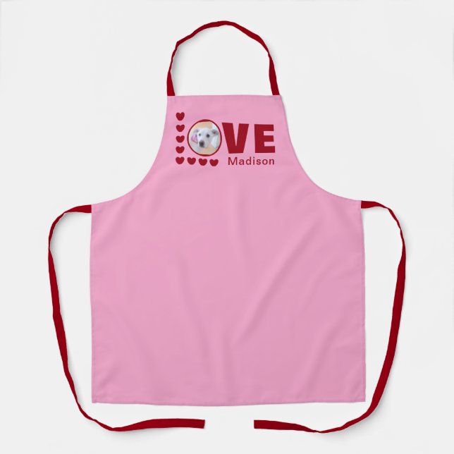 Cute Puppy Dog Love Hearts Valentines Day Red Apron (Front)