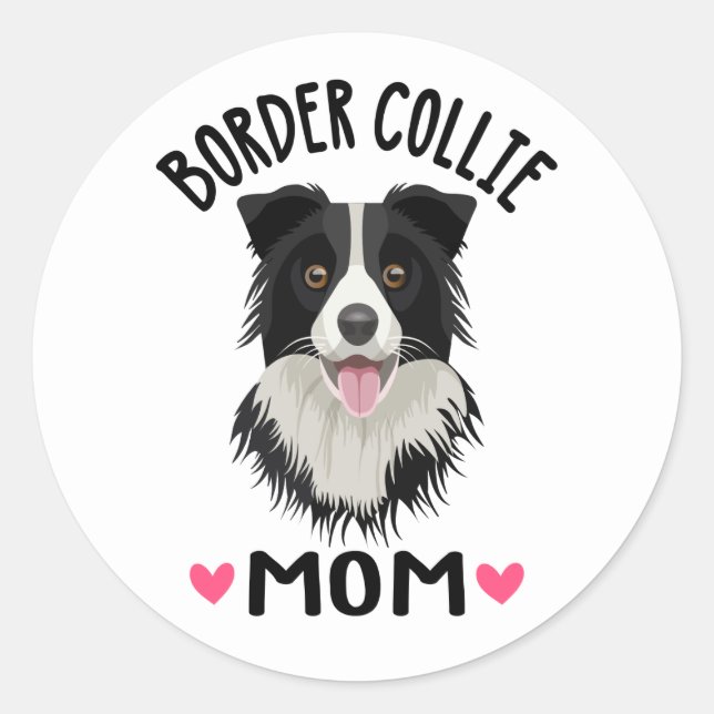 Cute Puppy Dog Lover Black White Border Collie   Classic Round Sticker (Front)
