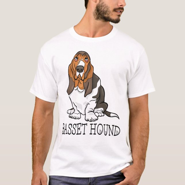 Cute Puppy Dog Lover Cartoon Basset Hound T-Shirt (Front)