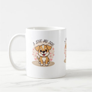 Cute Puppy Dog Lover Coffee Mug with Pastel Hearts
