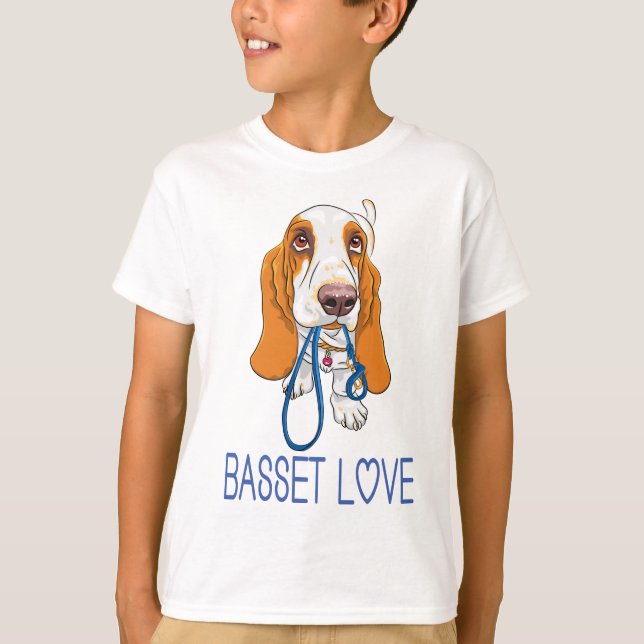 Cute Puppy Dog Lover Gift Cartoon Basset Hound T-Shirt (Front)