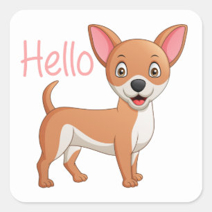 Cute Puppy Dog Lover Hello Cartoon Chihuahua Square Sticker