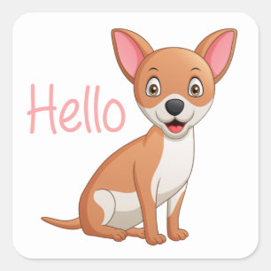 Cute Puppy Dog Lover Hello Cartoon Chihuahua Square Sticker