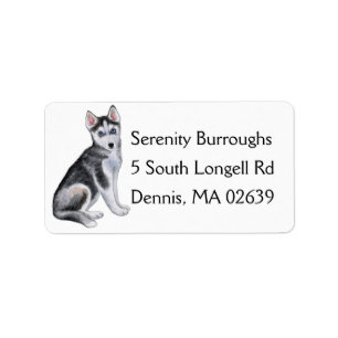 Cute Puppy Dog Lover Watercolor Siberian Husky Label