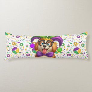 Cute puppy dog Mardi Gras in jester hat Body Cushion
