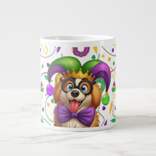 Cute puppy dog Mardi Gras in jester hat Large Coffee Mug
