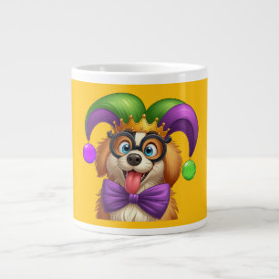 Cute puppy dog Mardi Gras in jester hat Large Coffee Mug