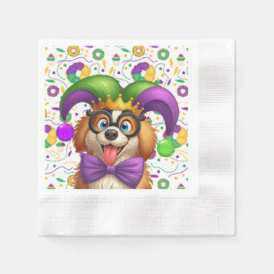 Cute puppy dog Mardi Gras in jester hat Napkin