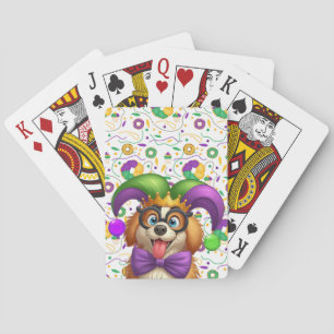 Cute puppy dog Mardi Gras in jester hat Playing Cards