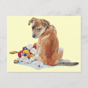 Cute puppy dog mixed breed with teddy realist art postcard