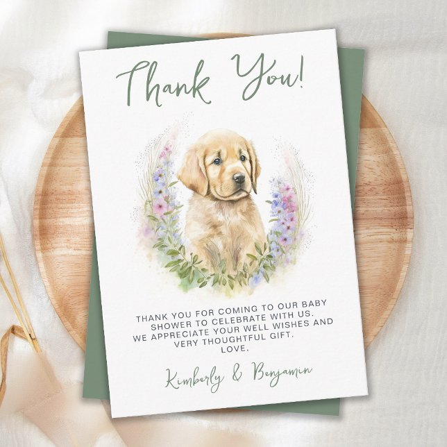 Cute Puppy Dog Modern Sage Green Baby Shower Thank You Card (Creator Uploaded)