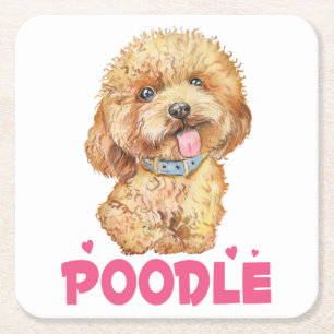 Cute Puppy Dog Mum Gifts Watercolor Apricot Poodle Square Paper Coaster