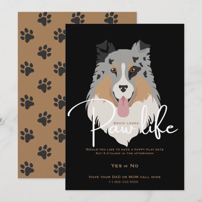 Cute puppy dog paw life party  invitation (Front/Back)