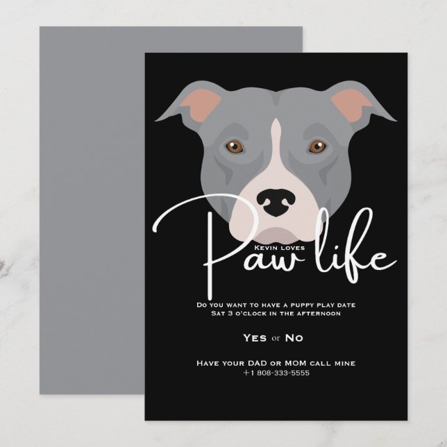 Cute puppy dog paw life party  invitation (Front/Back)