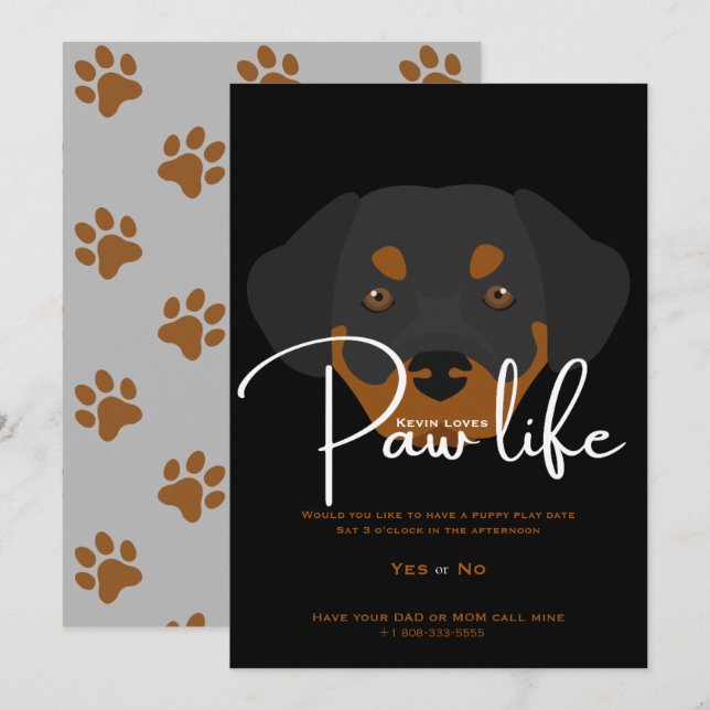 Cute puppy dog paw life party modern invitation (Front/Back)