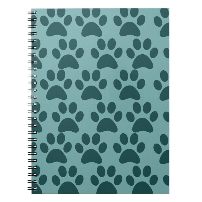 Cute Puppy Dog Paw Prints Blue Grey Dog Lovers Notebook (Front)