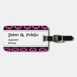 Cute Puppy Dog Paw Prints Hot Pink Black Luggage Tag