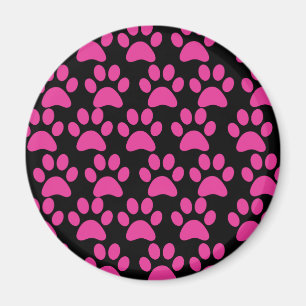 Cute Puppy Dog Paw Prints Hot Pink Black Magnet