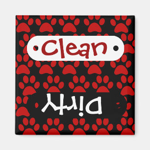 Cute Puppy Dog Paw Prints Red Black Magnet