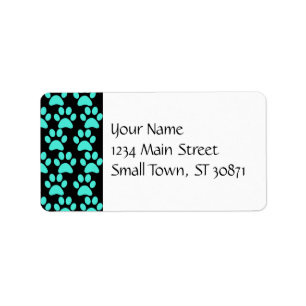 Cute Puppy Dog Paw Prints Teal Blue Black Label