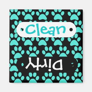 Cute Puppy Dog Paw Prints Teal Blue Black Magnet
