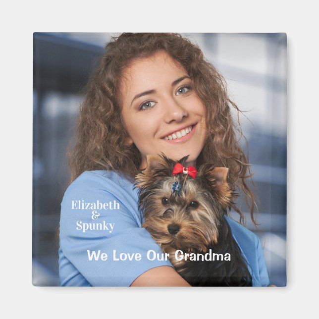 Cute Puppy Dog Pet Love Grandma Personalise Magnet (Front)