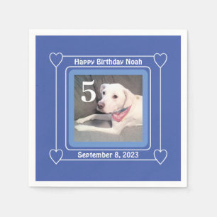 Cute Puppy Dog Photo Birthday Number 5 Blue Napkin