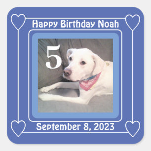 Cute Puppy Dog Photo Birthday Number 5 Blue Square Sticker