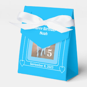 Cute Puppy Dog Photo Happy Birthday Number 5 Blue Favour Box