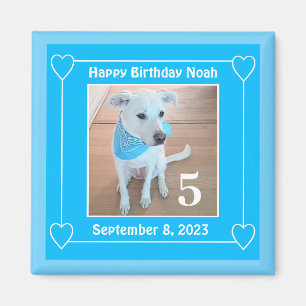 Cute Puppy Dog Photo Happy Birthday Number 5 Blue Magnet