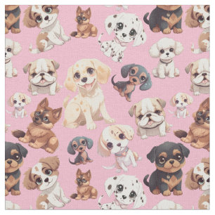 Cute Puppy Dog Pink Fabric