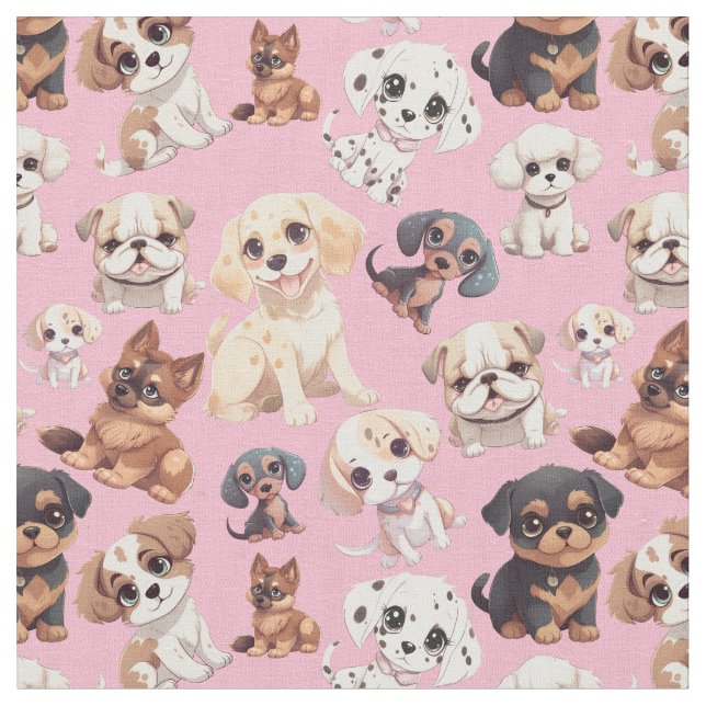 Cute Puppy Dog Pink Fabric (Close Up)