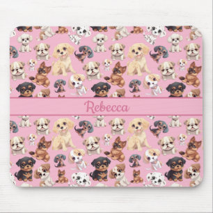 Cute Puppy Dog Pink Mouse Pad