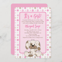 Cute Puppy Dog Pink Polka Dot Baby Shower