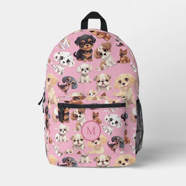 Cute Puppy Dog Pink Printed Backpack (Front)