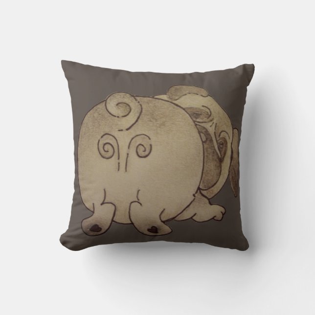 cute puppy dog play bowing brown pug cushion (Front)