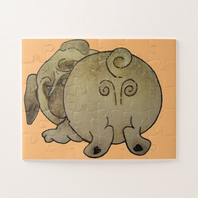 cute puppy dog play bowing brown pug jigsaw puzzle (Horizontal)