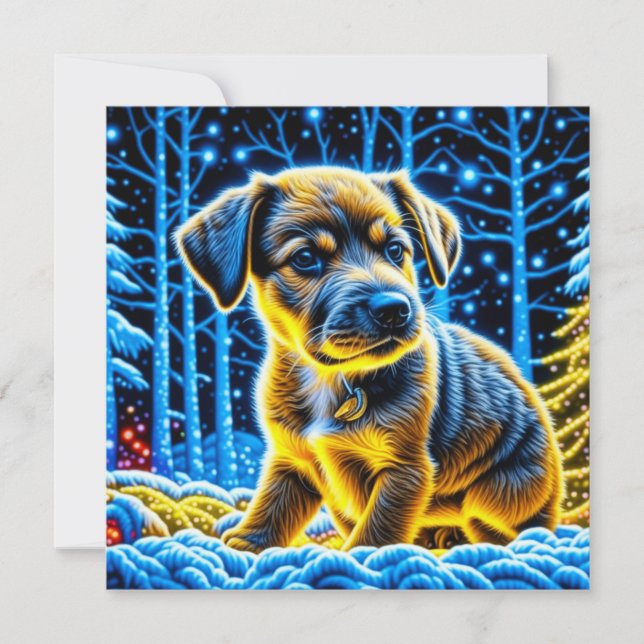 Cute Puppy Dog Playing in Snow Christmas (Front)