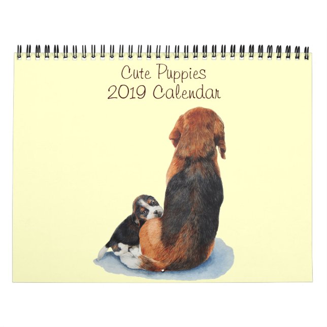 cute puppy dog portrait paintings realist art 2019 calendar (Cover)