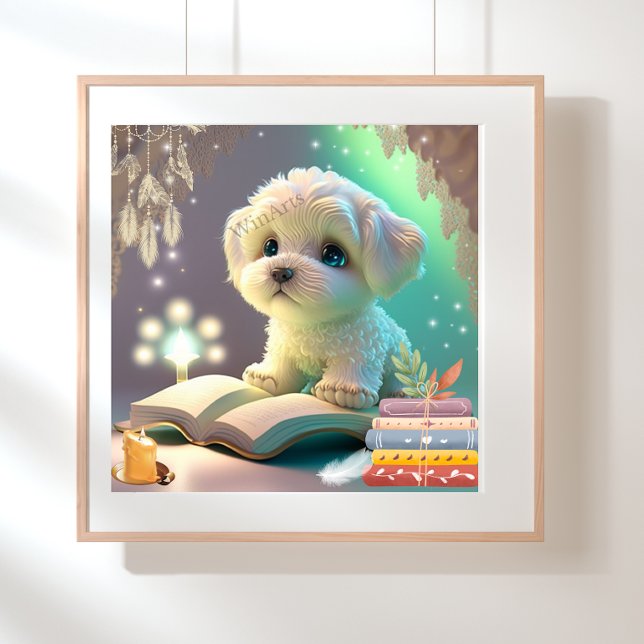 Cute Puppy Dog reading a book Nursery Art  Poster (Creator Uploaded)