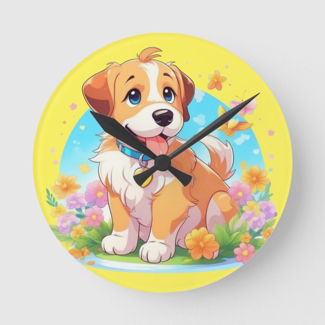 Cute Puppy Dog  Round Clock (Front)