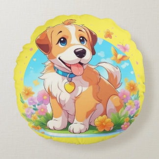 Cute Puppy Dog  Round Cushion