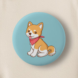 Cute Puppy Dog Shiba Inu on Blue 6 Cm Round Badge