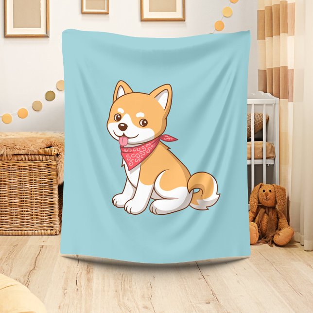 Cute Puppy Dog Shiba Inu on Blue Fleece Blanket (Creator Uploaded)