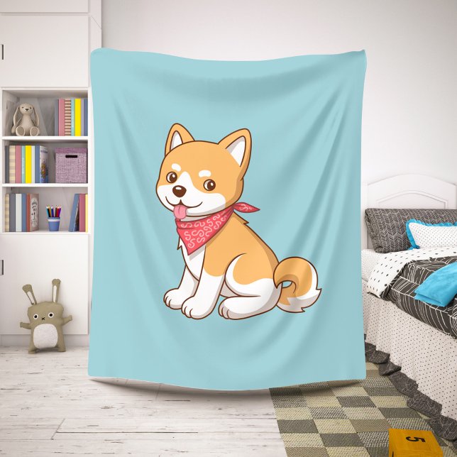 Cute Puppy Dog Shiba Inu on Blue Sherpa Blanket (Creator Uploaded)