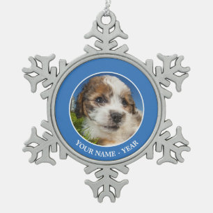 Cute puppy dog (Shitzu) Snowflake Pewter Christmas Ornament