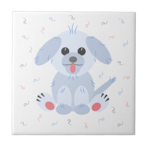 Cute Puppy Dog Simple Pink Pastel Cartoon Ceramic Tile