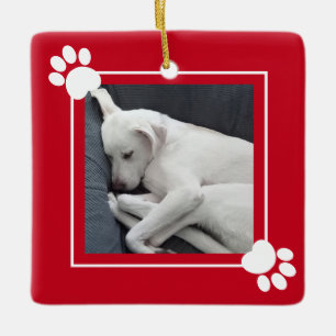 Cute Puppy Dog Single 1 Photo Name and Message     Ceramic Ornament