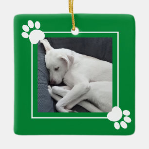Cute Puppy Dog Single 1 Photo Name and Message Ceramic Ornament