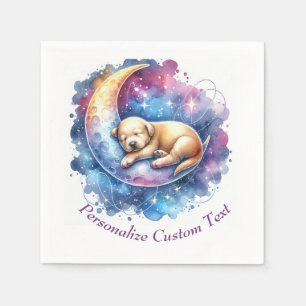Cute Puppy Dog Sleeping on a Half Moon Napkin